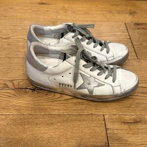Golden Goose White and Silver Athletic Shoes